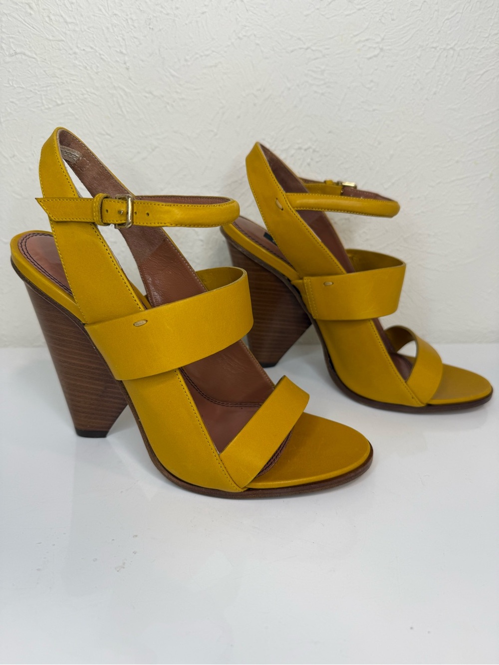 Derek Lam Mustard Yellow Leather Strappy High Heel Sandals Size 7
